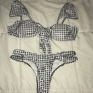 Gingham bandeau bikini black and white Medium NWOT